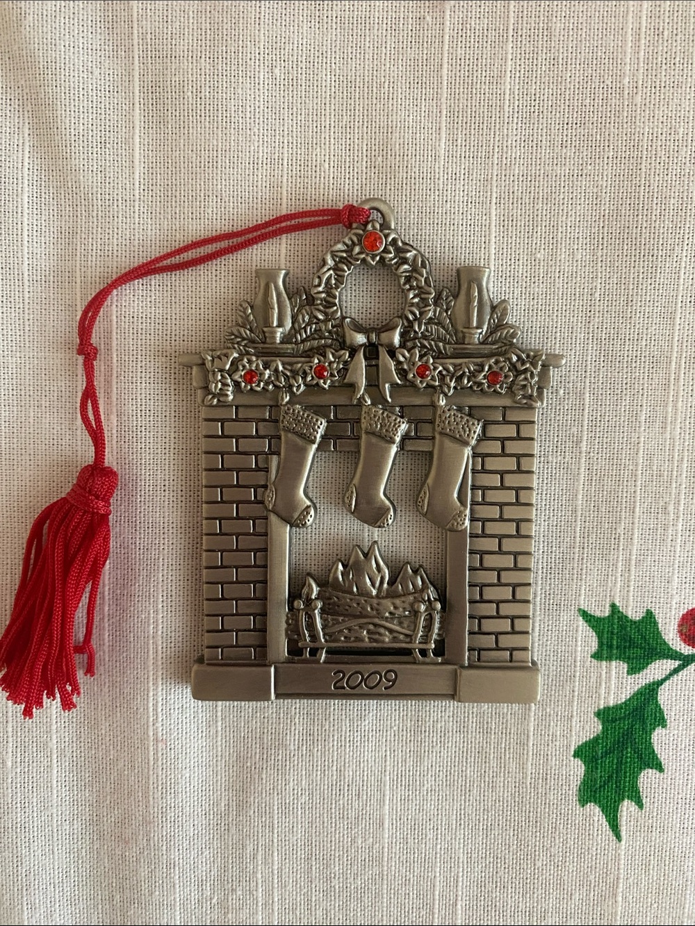AVON 2009 Pewter Fireplace Christmas Ornament